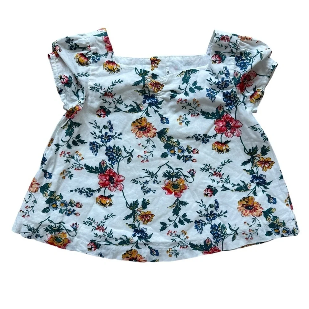 Janie and Jack Girls' Ivory Floral Sweetheart Blouse Size 18-24 Spring Cotton